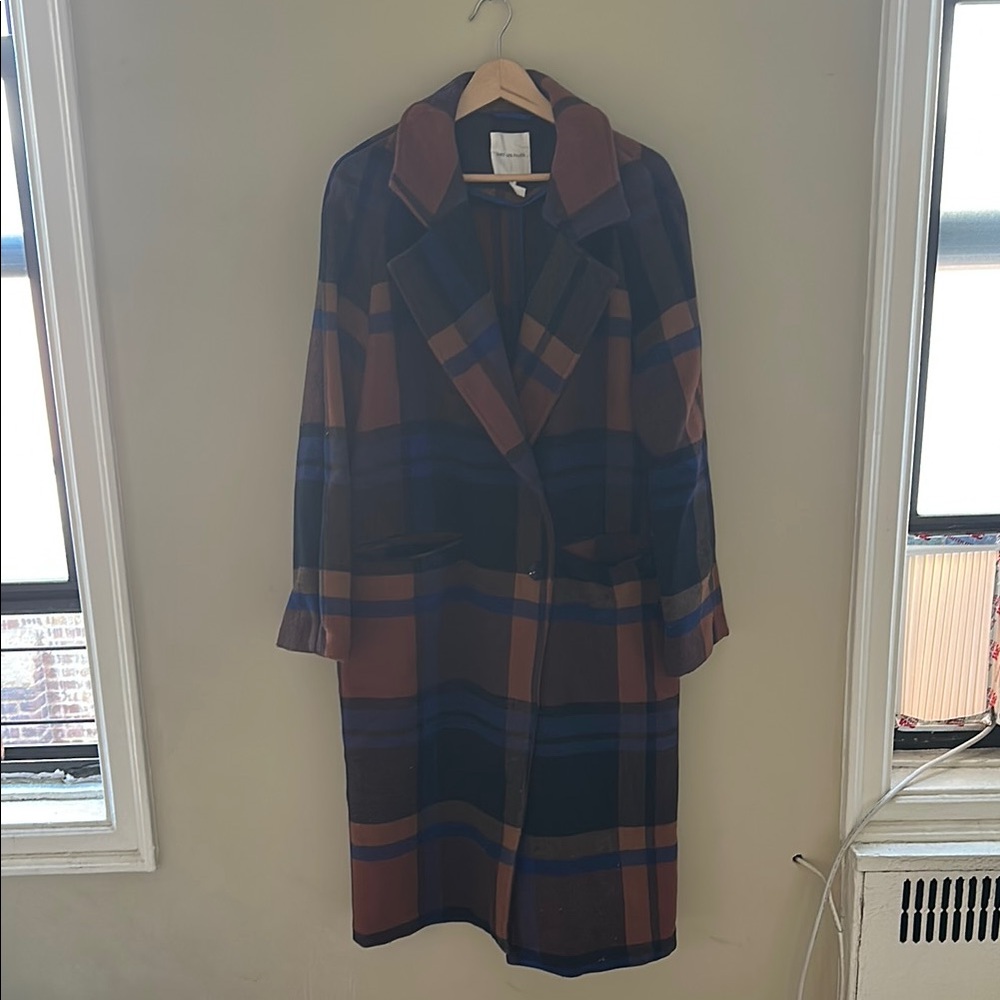 Plaid Long Coat in Brown and Blue